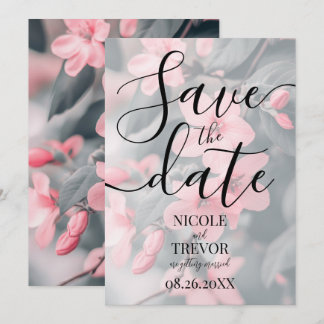 Aangepaste Roze Bloesems Groene Bladeren Bruiloft Save The Date