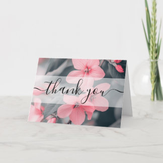 Aangepaste Roze Bloesems Groene Bladeren Dank U Bedankkaart