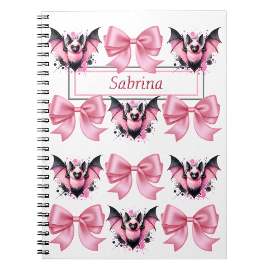 Aangepaste Roze Bogen & Vleermuizen Coquette Hallo Notitieboek (Voorkant)