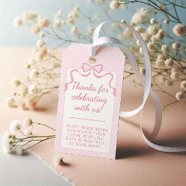Aangepaste Roze Boog Baby Shower Tag, Roze Lint Cadeaulabel