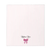 Aangepaste Roze Bow Roze Stripe Preppy Notitieblok (Voorkant)