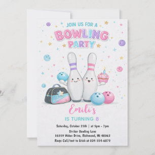 Aangepaste Roze Bowling Verjaardagsfeestje Kaart