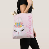 Aangepaste Roze Bunny Face Floral Tote Bag (Dichtbij)