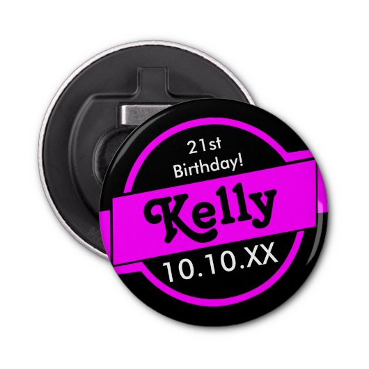 Aangepaste roze button flesopener (Voorkant)