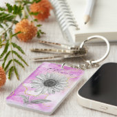 Aangepaste Roze Daisy Flower Sleutelhanger (Voorkant Rechts)