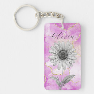 Aangepaste Roze Daisy Flower Sleutelhanger