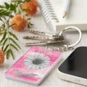 Aangepaste Roze Daisy Flower Sleutelhanger (Voorkant Rechts)