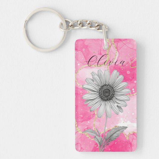 Aangepaste Roze Daisy Flower Sleutelhanger (Voorkant)
