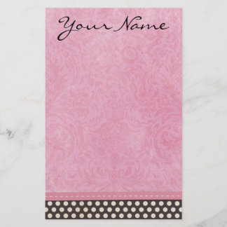 Aangepaste roze Damask met Polka Dot Briefpapier
