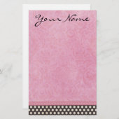 Aangepaste roze Damask met Polka Dot Briefpapier (Voorkant / Achterkant)