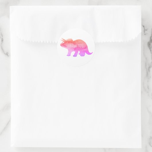 Aangepaste Roze Dinosaurus Triceratops Bedankt Ronde Sticker (Tas)