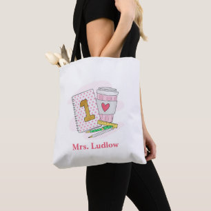 Aangepaste roze eerste klas leraar koffie draagtas