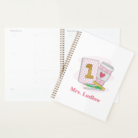 Aangepaste roze eerste klas leraar waardering planner (Display)