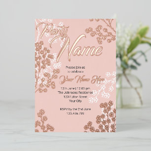 Aangepaste Roze Elegante Bloemige Bloeiende Feest Folie Uitnodiging