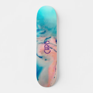 Aangepaste roze en blauwe alcoholinkt Watercolor s Skateboard