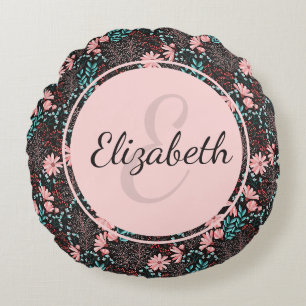 Aangepaste roze en Blauwgroen donkere Floral Rond Kussen