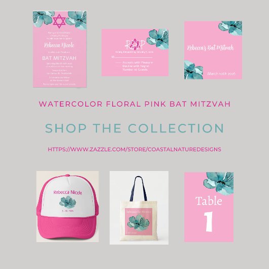 Aangepaste Roze en Blauwgroen Waterverf Botanische Tote Bag