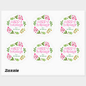 Aangepaste roze en witte Kerstkrans Ronde Sticker (Vel)