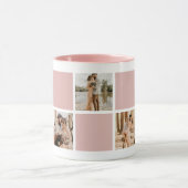 Aangepaste roze en witte monogram Foto Collage Mok (Midden)