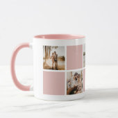 Aangepaste roze en witte monogram Foto Collage Mok (Links)