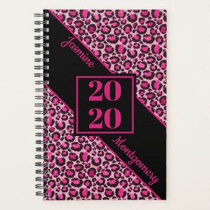 Aangepaste roze en zwarte luipaard afdrukken 2020 planner