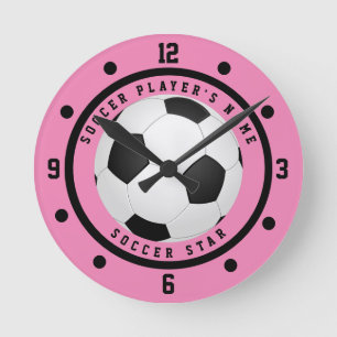Aangepaste Roze en Zwarte Meisjes Voetbal Ster Spe Ronde Klok