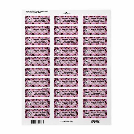 Aangepaste roze en zwarte schedel w Crossbones Lab Etiket (Full Sheet)