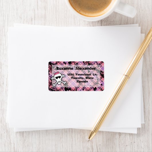 Aangepaste roze en zwarte schedel w Crossbones Lab Etiket (Insitu)