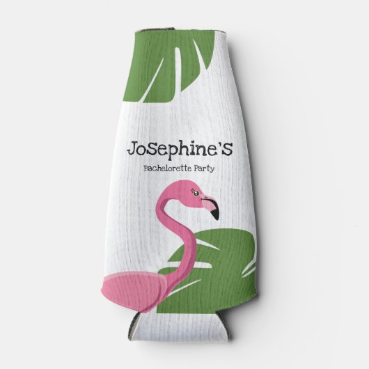 Aangepaste roze flamingo Destination Bachelorette Flesjeskoeler (Voorkant)