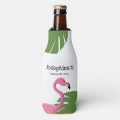 Aangepaste roze flamingo Destination Bachelorette Flesjeskoeler (Fles Voorkant)