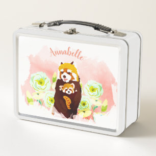 Aangepaste roze Floral Red Panda Lunch Box