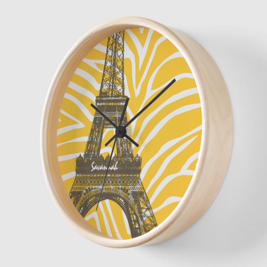 Aangepaste roze gele Eiffeltowerklok (Hoek)