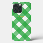 Aangepaste roze Gingham iPhone Case met Naam (Achterkant)