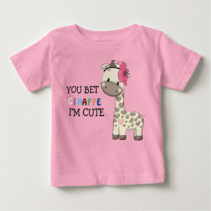 Aangepaste roze Giraffe Baby T-shirts