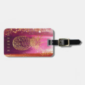 Aangepaste roze glitter-ananas bagagelabel (Voorkant horizontaal)