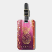 Aangepaste roze glitter-ananas bagagelabel (Voorkant verticaal)