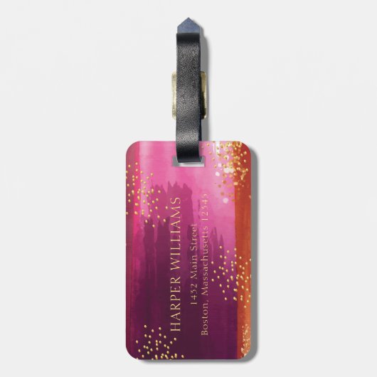 Aangepaste roze glitter-ananas bagagelabel (Achterkant verticaal)