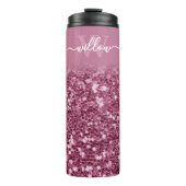 Aangepaste roze Glitter Monogram Naam Thermosbeker (Voorkant)