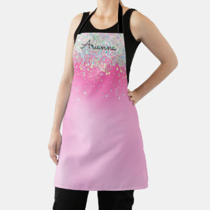 Aangepaste roze glitter-naam Kitchen Apron Schort