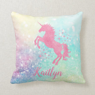 Aangepaste roze glitter Unicorn en Regenboog Kussen