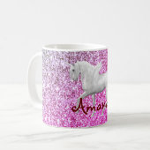 Aangepaste roze glitter unicorn koffiemok (Voorkant links)