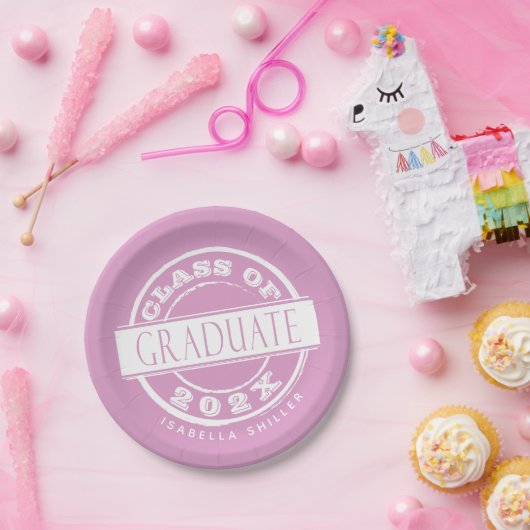 Aangepaste roze graduatiepartij Afstuderen Papieren Bordje (Feest)