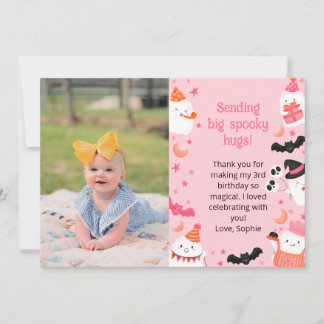 Aangepaste Roze Griezelen Cute Verjaardag Foto Bed Bedankkaart