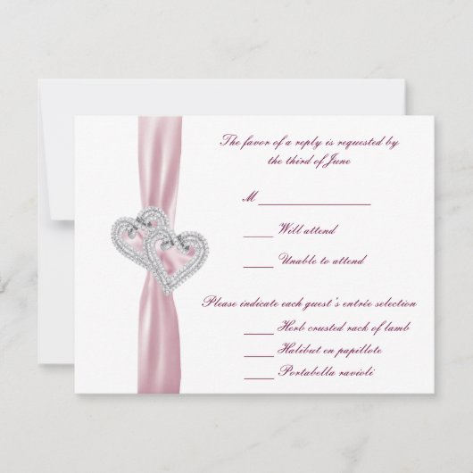 Aangepaste Roze Harten Reactiekaart RSVP Kaartje (Voorkant)