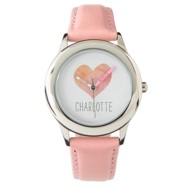 Aangepaste roze hartnaam horloge (Voorkant)