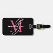Aangepaste Roze Initiële Naam Monogram Bagagelabel (Voorkant horizontaal)