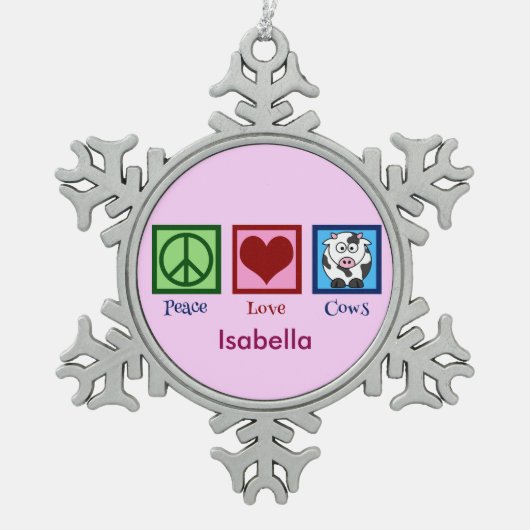 Aangepaste roze Koe bevestigen Tin Sneeuwvlok Ornament (Voorkant)