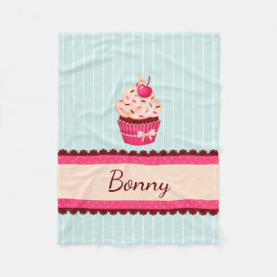 Aangepaste roze koekjesmint blauwe achtergrond fleece deken