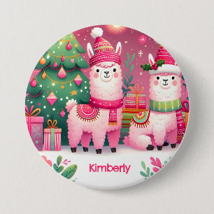 Aangepaste Roze Lama Kerst Naam Ronde Button 7,6 Cm