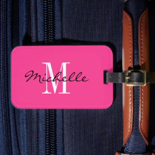 Aangepaste roze monogram reistaslabel voor vrouwen